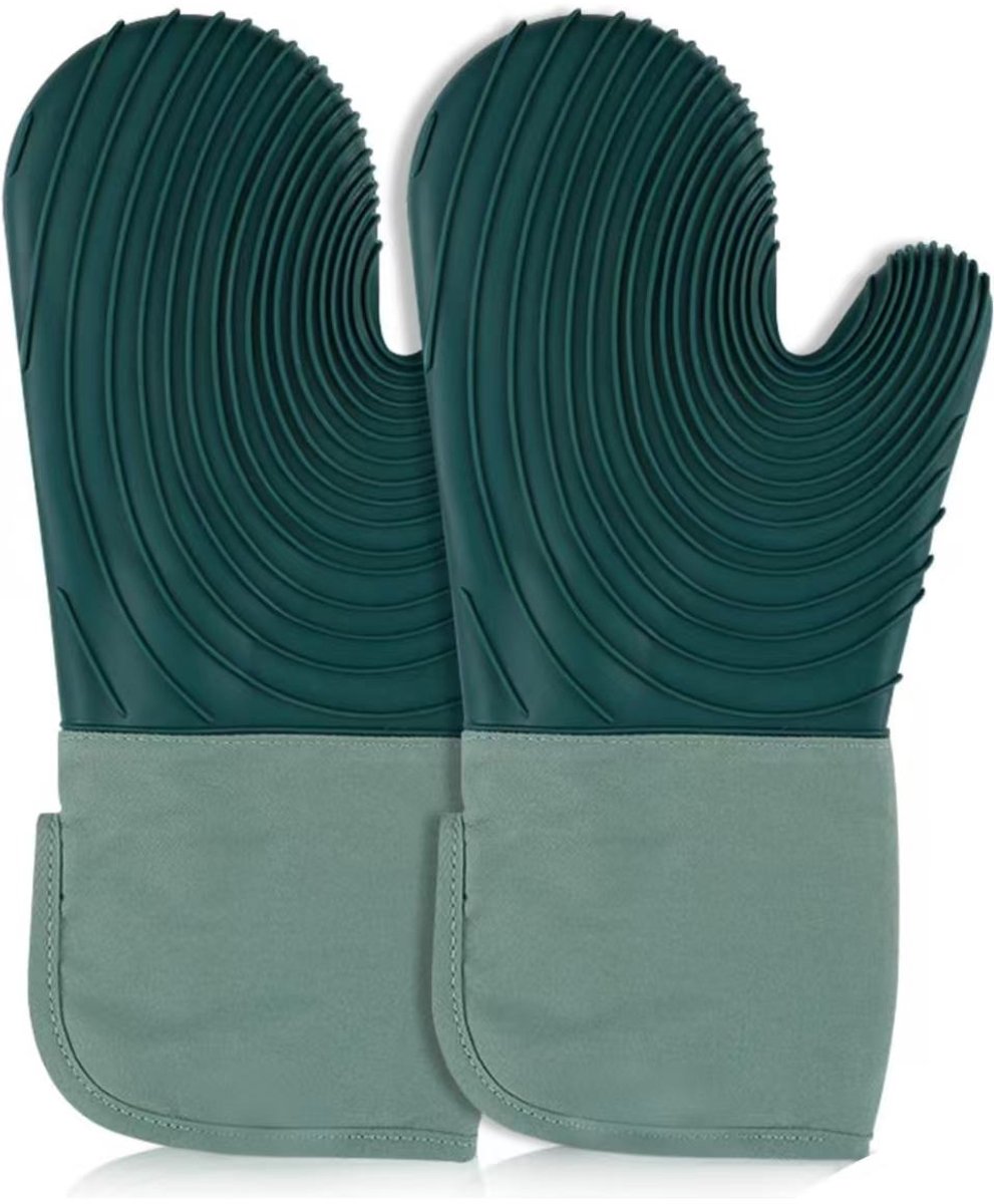 Namajunas - Siliconen Ovenwanten 2 Stuks - Ovenhandschoenen - Extra lang - Slijtvast - Hittebestendig tot 250 °C - Ovenhandschoenen - Donkergroen - BBQ accesoires - Keukenhandschoenen voor Koken, Grillen, Bakken en Barbecue