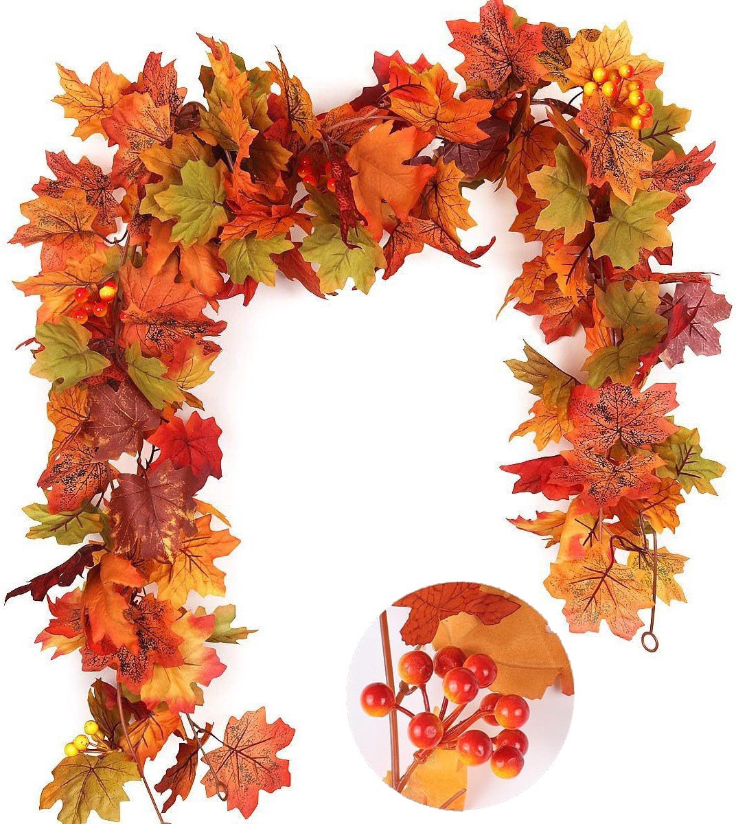 Daity Decoratie met herfstbladeren en -ranken (1 strook per verpakking, 175 cm per stuk) – Simulatie van herfstbladeren en -ranken – Geschikt voor Thanksgiving-decoraties in huis, bruiloften, open haarden en feesten.