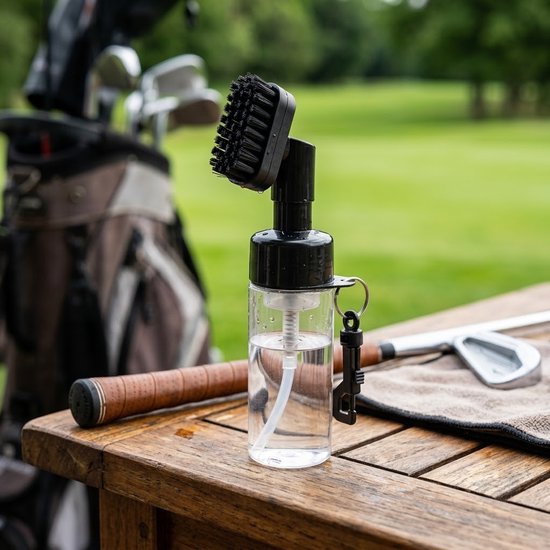 Transparante golf schoonmaak borstel met waterreservoir unisex golf club reiniger met waterspuit dubbel spray mondstukken nylon borstel 150 ml navulbare reinigingsfles golf accessoire — afbeelding 3
