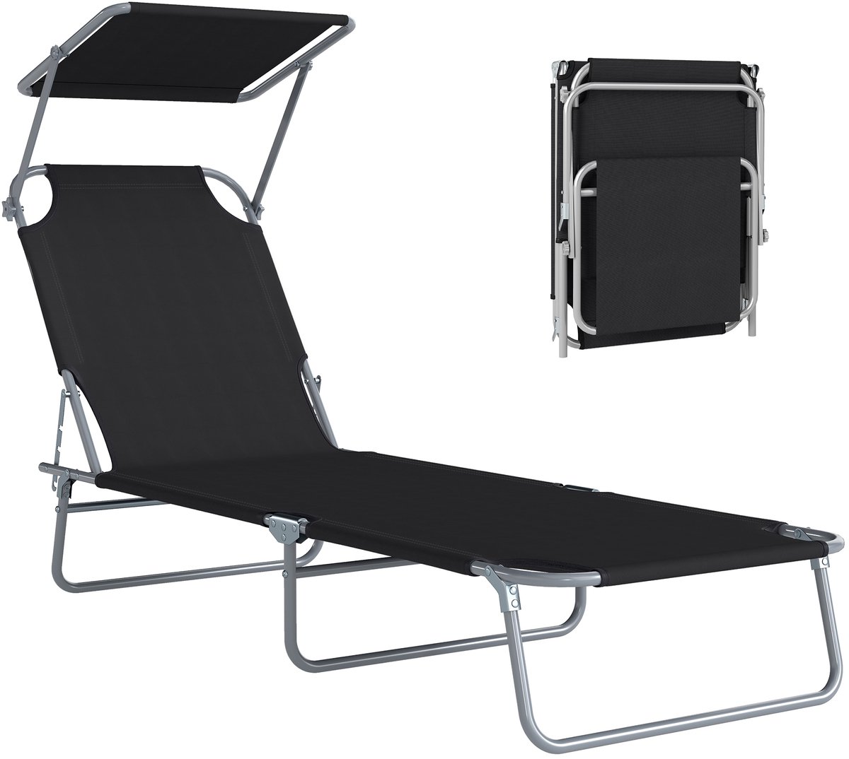 Outsunny-Sun Lounger-Metal-187x58x36cm-Black