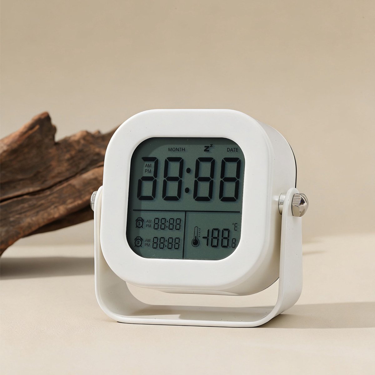 Vierkante digitale wekker - Dubbel alarm, temperatuurweergave -Digitale wekker met timer‑functie, temperatuur‑ en vochtigheidsweergave- DZ2396 Verstelbaar (Wit)
