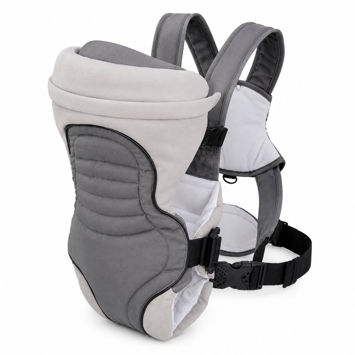 Gloovon® 3-in-1 Baby Draagzak Ergonomisch - M-Positie & Gewatteerde Riemen - Draagdoek Buik & Rug - Grijs/Wit - Vanaf 0 Mnd
