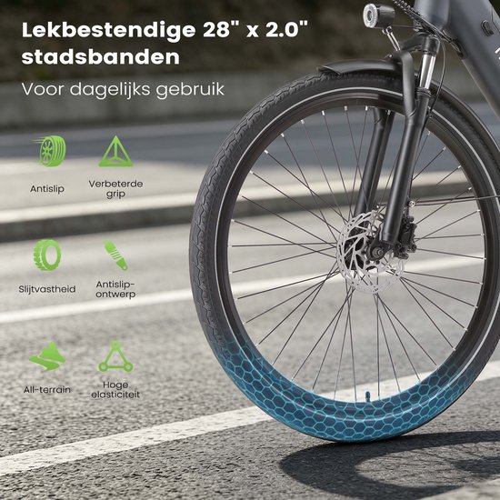 Maxtron Lira 28 Inch Elektrische Stadsfiets - 48V 15Ah Lithium-accu - Actieradius tot 140 km - 250W Motor - Hydraulische Schijfremmen - Shimano 7 Versnellingen - Max. Belastbaar 120 kg - Met Achterlicht - Grijs van Maxtron — afbeelding 5