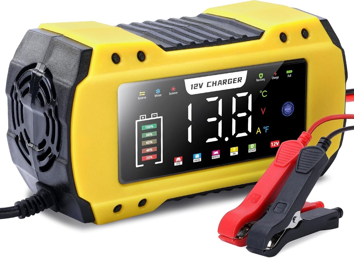 Acculader - 12 V - 8 A - Met LCD-display en Reparatiefunctie - Voor Auto en Motorfiets