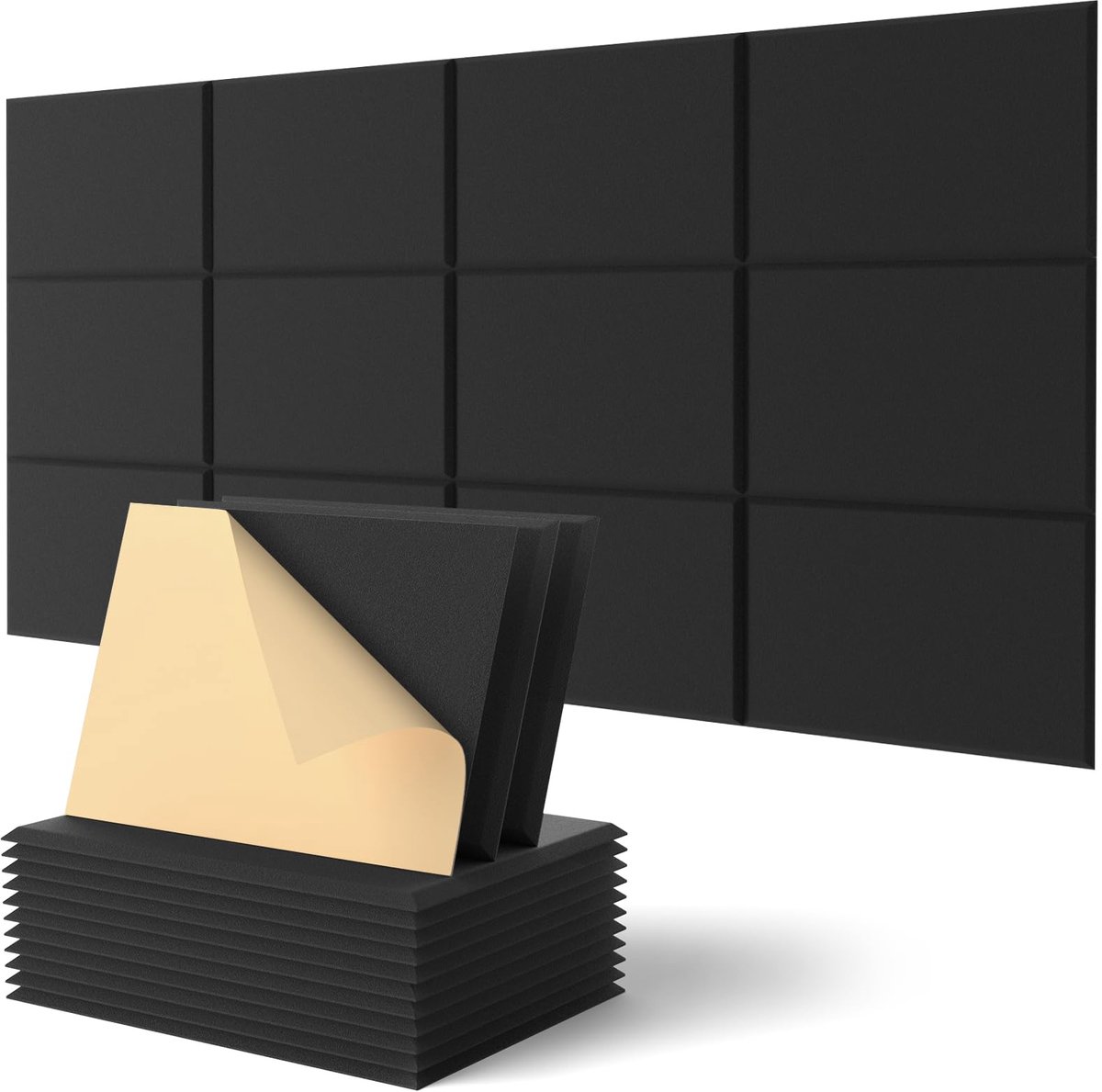 Kuchoow Akoestische Panelen Zelfklevend 12 stuks, Rechthoekige Geluidsabsorberende Panelen, Verminderen Nagalm in - ShopVlot