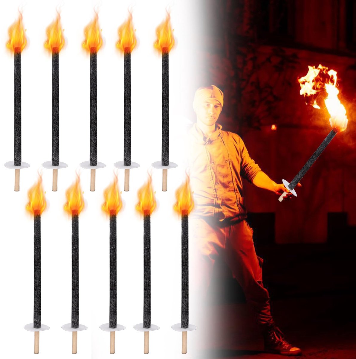 Famanu – Set van 25 fakkels voor buiten, 42 cm wasfakkels met een brandduur van 45 minuten, ideaal voor tuin en feesten
