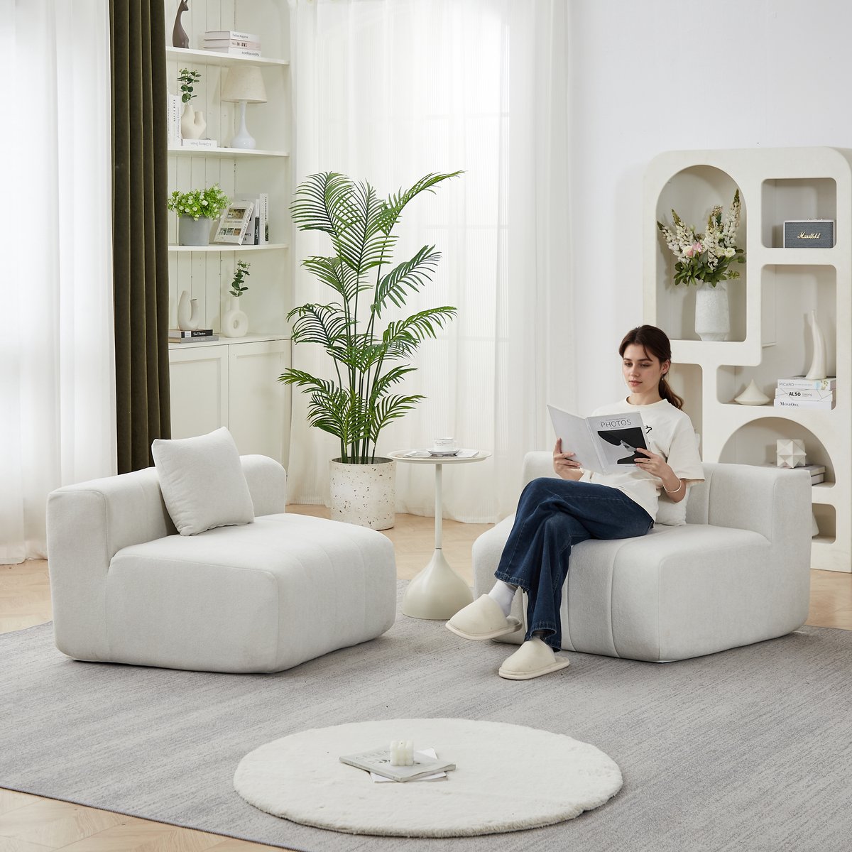 VVBV 2-Zitsbank - Modulair Ontwerp, Geen Montage Nodig, Gebogen Design - Beige, Chenille