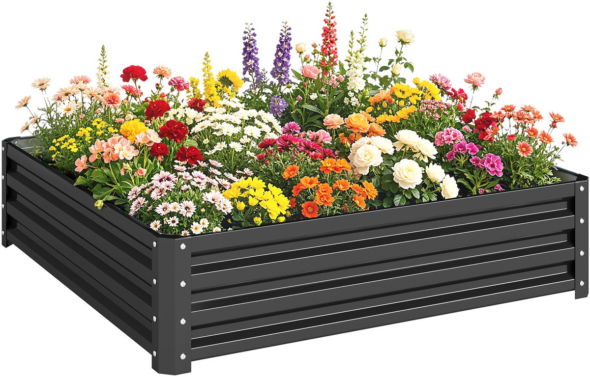 Outsunny tuinbed - Gegalvaniseerd staal - 120x120x30cm - Grijs