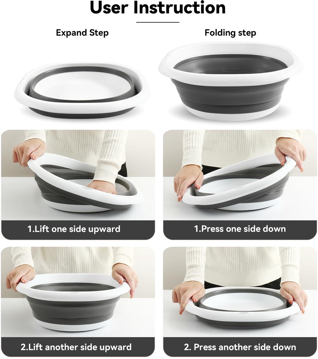 4UBonLife Opvouwbare wasbak, 10 l, opvouwbare afwasbak, multifunctionele draagbare siliconen kom, wastafelwasmand - ShopVlot