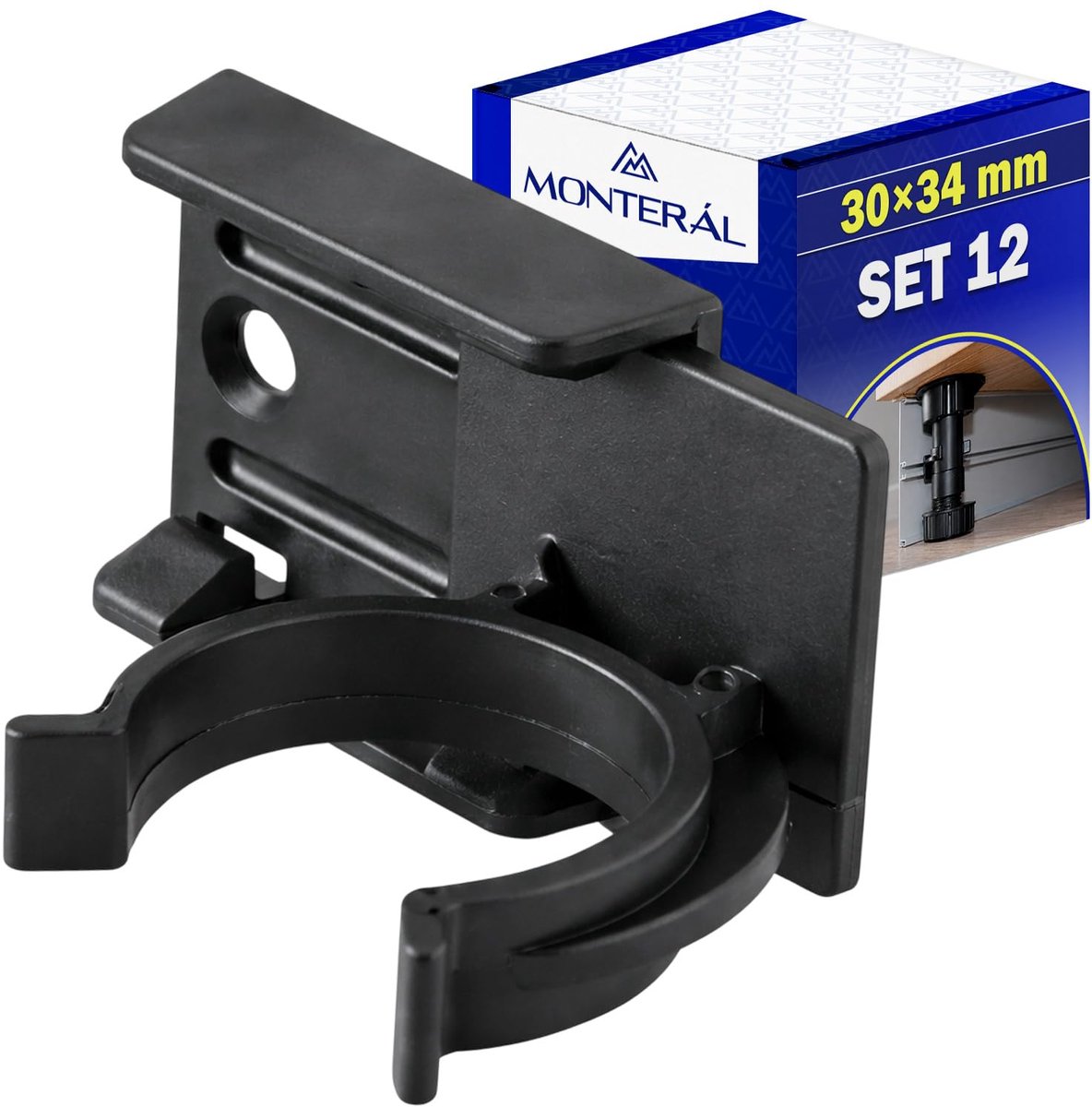 12 Pieces Kitchen Plinth Clips 30x34 mm for Adjustable Furniture Legs - Made of Durable Plastic Colour Black - ShopVlot