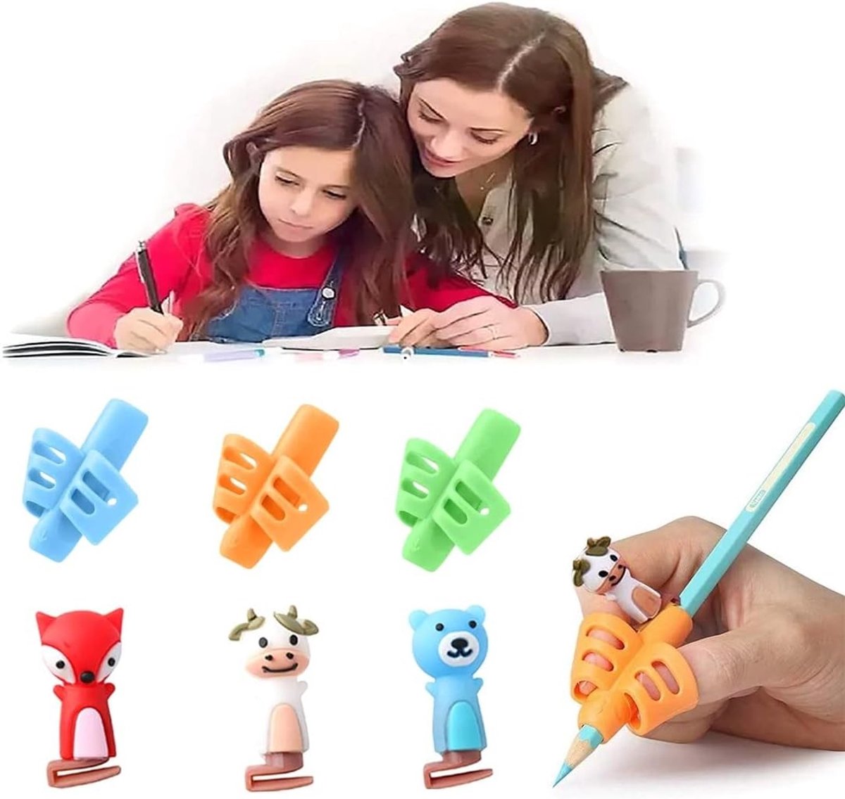 6 x Schrijfhulp voor Kinderen - Ergonomische Grip voor Potloden en Pennen, Ideaal voor Linkshandige en Rechtshandige Kinderen