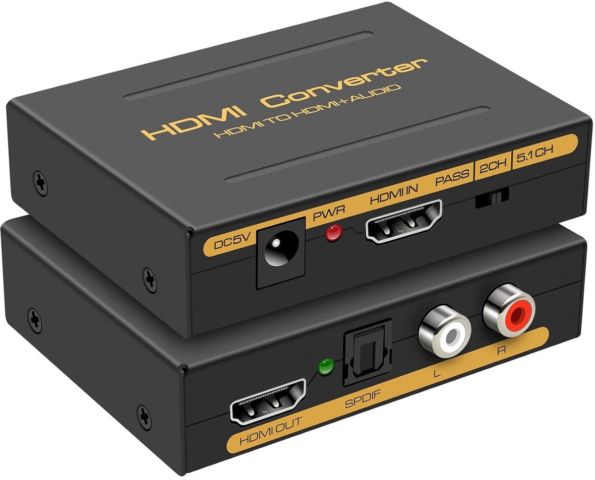 HDMI Audio Extractor voor 4K Video - 3.5mm Splitter en RCA L/R Stereo Output - Ondersteunt Dolby DTS PCM voor Gaming en Projectors