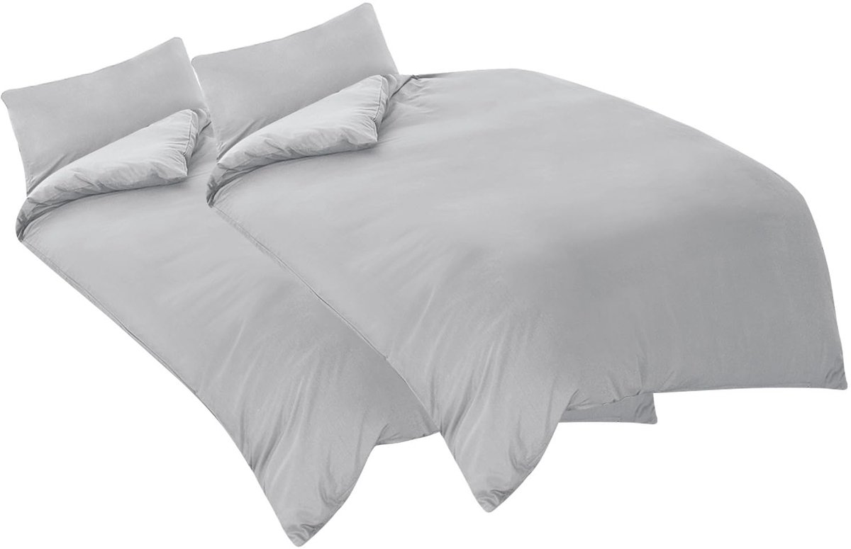Famanu Beddengoed set van 4 delen van microvezel met ritssluiting, zacht en strijkvrij, inclusief kussenslopen van 40 x 80 cm en dekbedovertrekken van 135 x 200 cm, lichtgrijs