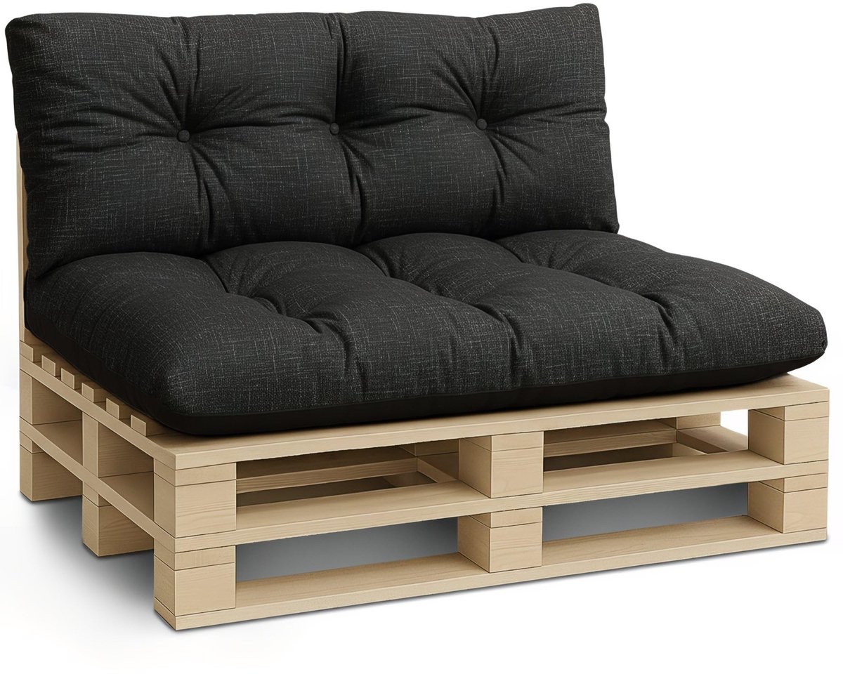 Famanu – Outdoor kussen set voor pallets, 120x40 cm en 120x80 cm, geschikt voor Euopallets en palletmeubels, grafietkleurig eco-linnen
