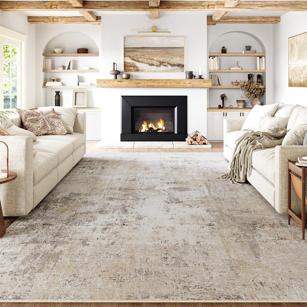 Famanu – Vloerkleed voor woonkamer, 240x300 cm, beige en grijs, antislip