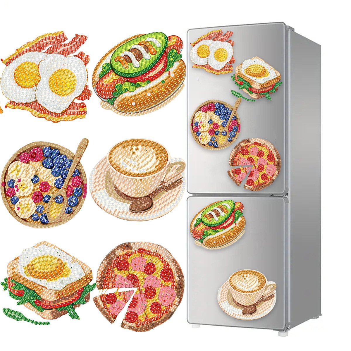diamant kralen, diamant schilderen pen, bak, klei lijm, 6 magnetische stickers,DIY Diamond ‑6 stuks, 7,5cm, Wanddecoratie knutselpakket，Diamond Painting koelkastmagneet，BB143