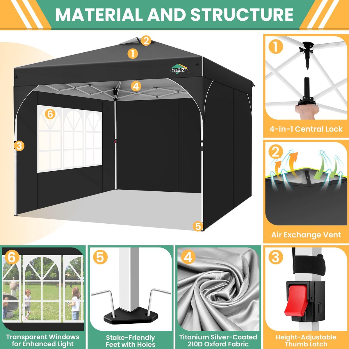 COBIZI 10x10 pop-up luifeltent 10x10 met 3 zijwanden, 1 persoon eenvoudig op te zetten, tenten voor feesten - ShopVlot