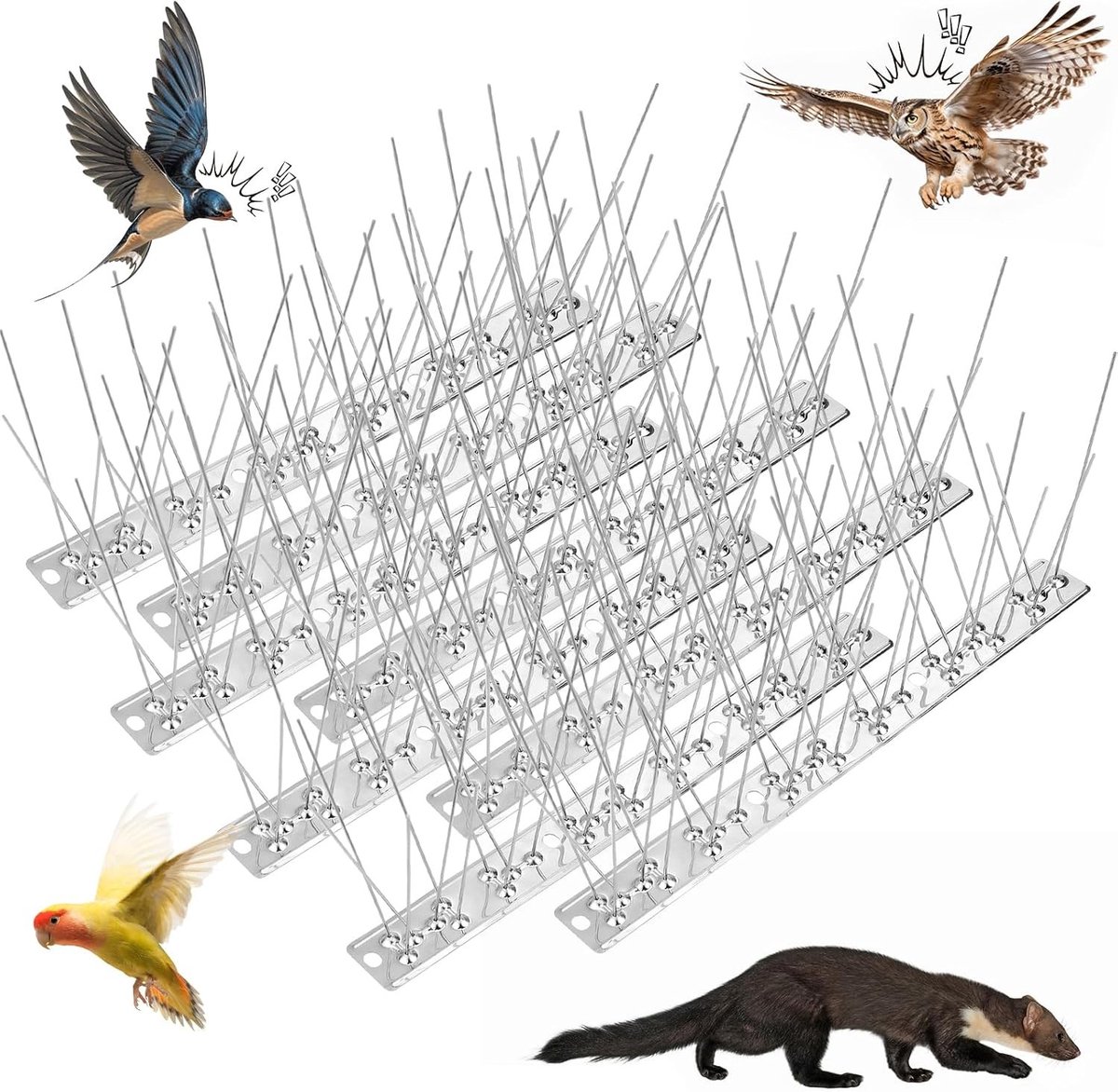 RVS Pigeon Defence Spikes voor Balkon en Raam - 2 m Vogelbescherming met 4 Stukken, Ideaal voor Dak, Schutting en Venster, Effectieve Afschrikking van Duiven