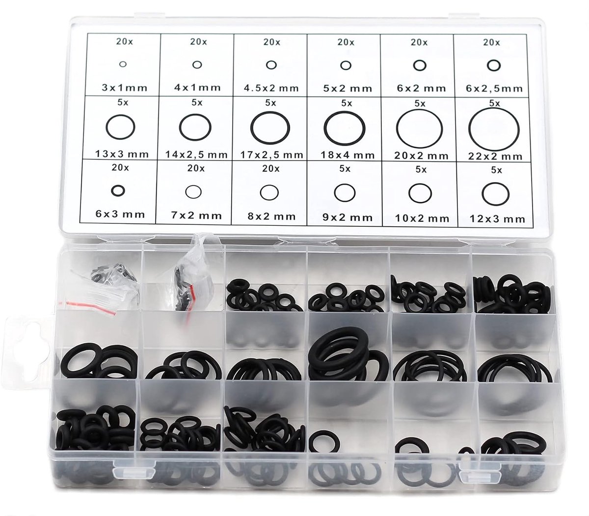 225-delige Rubber O-ring Assortiment Set voor Hydraulische, Lucht- en Gasinstallaties, Ideaal voor Verfballen en Lekkagepreventie