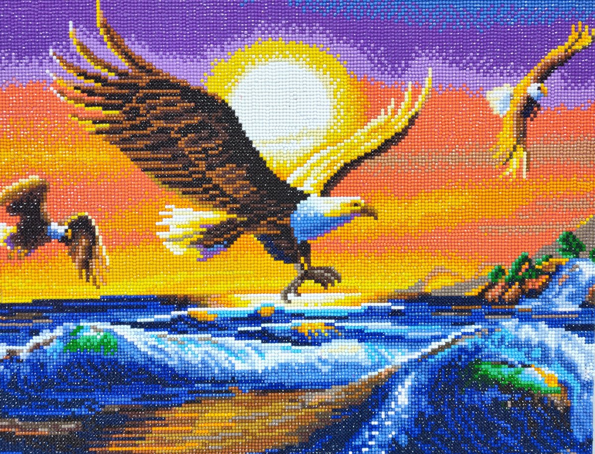 crystal art diamant painting 40/50 sunset eagles canvas gespannen op houten frame