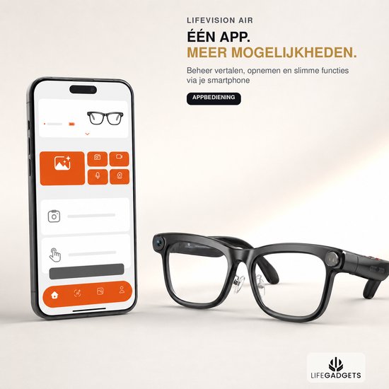 LifeGadgets LifeVision Air M08T - Slimme bril met 8 MP-camera - AI-spraakassistent en realtime vertalen via app - Bluetooth 5.4 - Zwart — afbeelding 2