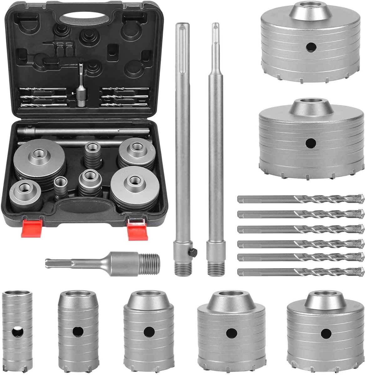Set van 13 betonboorbits voor metselwerk, holle boren en kernboren met SDS Plus en SDS Max, inclusief 5 verschillende diameters van 30 tot 110 mm