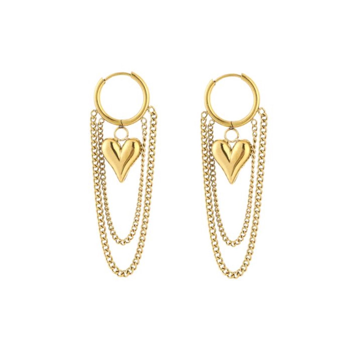 Bijoutheek Oorhangers Bol Hart Chain Goudkleurig
