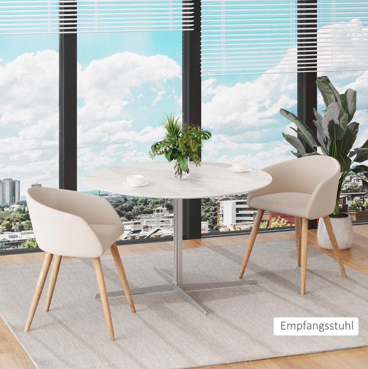 OKWISH Eetkamerstoel Set Van 2 – Kuipstoel Met Armleuningen En Rutschvaste Voeten – Scandinavisch Voor Eetkamer En Keuken – Stof En Hout – Beige