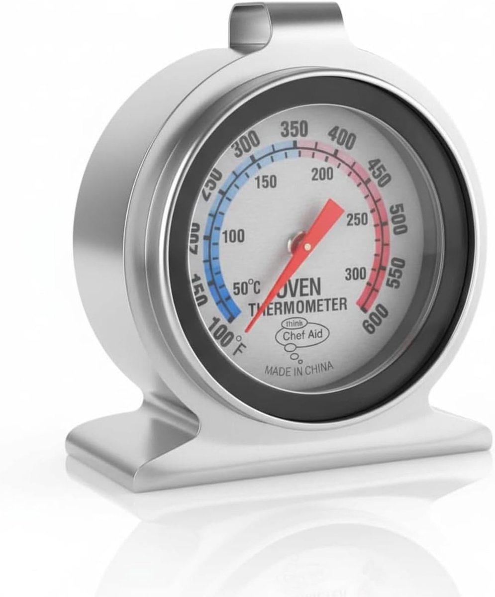 Oven Thermometer - Roestvrijstaal - Geschikt voor Heteluchtovens en Kookplaten - Makkelijk Afleesbaar Display - Voor Thuisgebruik
