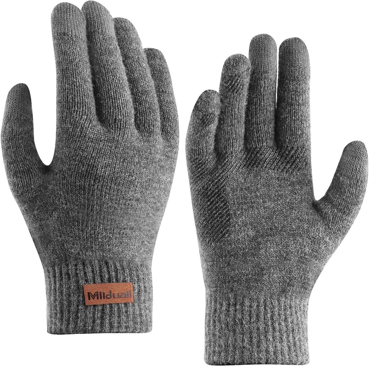 Winterhandschoenen - Grijs - 18-22 cm - Gebreid met Touchscreen en Winddichte Manchetten - Voor Buitenactiviteiten