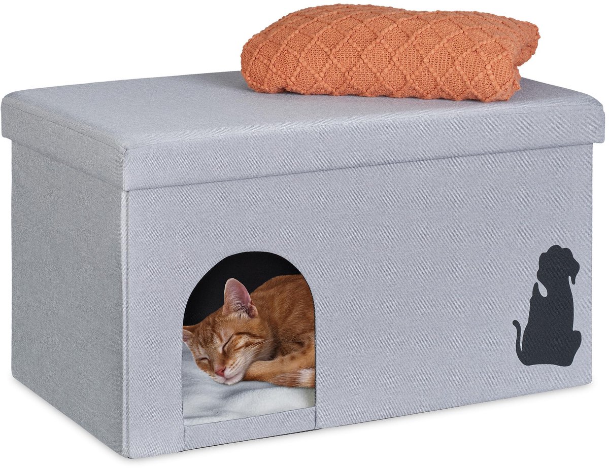 Famanu – Opvouwbare kattenmand poef met kussen, tot 100 kg, hocker, : ca. 40,5 x 72 x 40,5 cm, kattenhuis in grijs