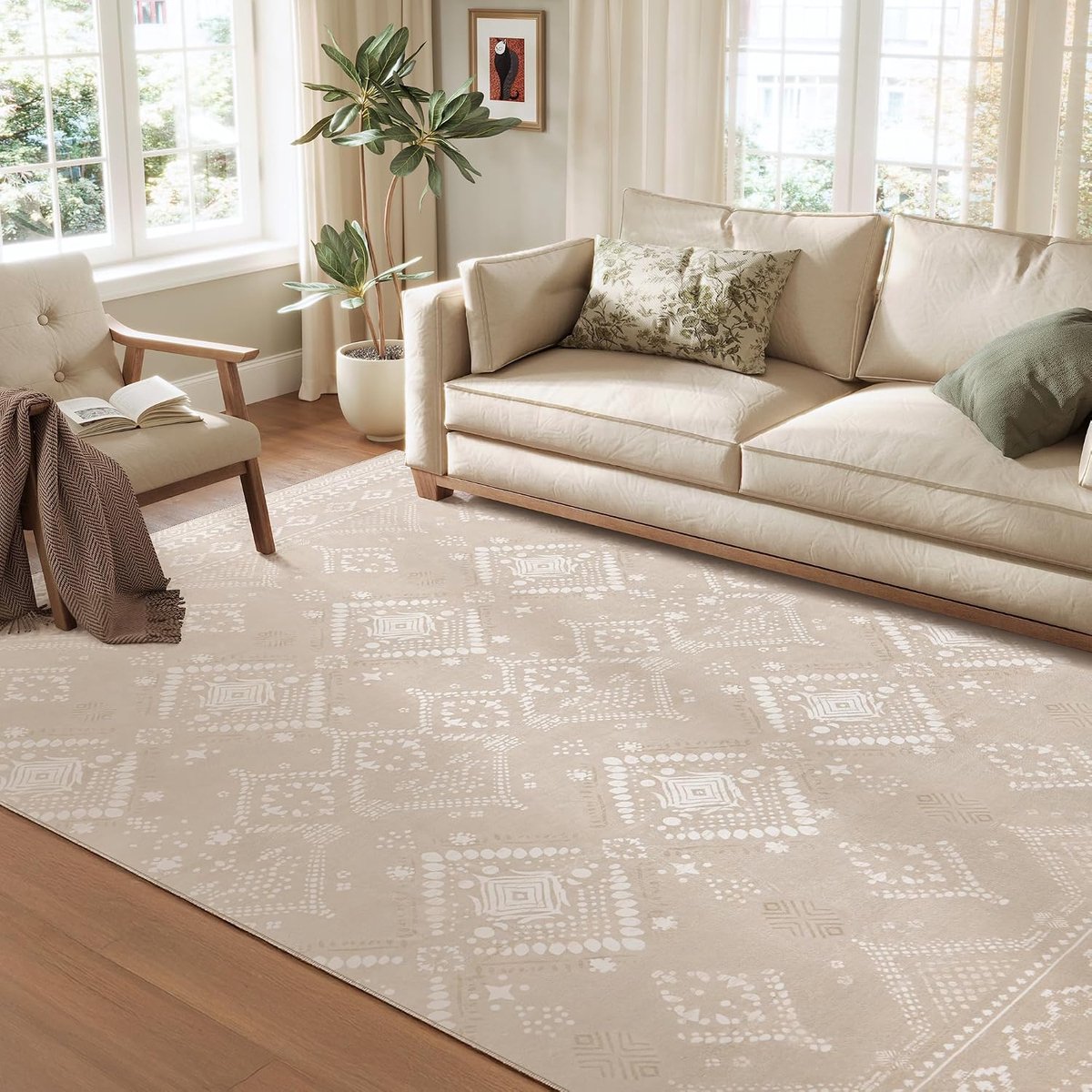 SONGMICS Home Antislip tapijt, 200 x 290 cm, machinewasbaar Woonkamertapijt, boho, decoratie voor woonkamer, slaapkamer, cappuccino-beige, Verina collectie TAR214L01