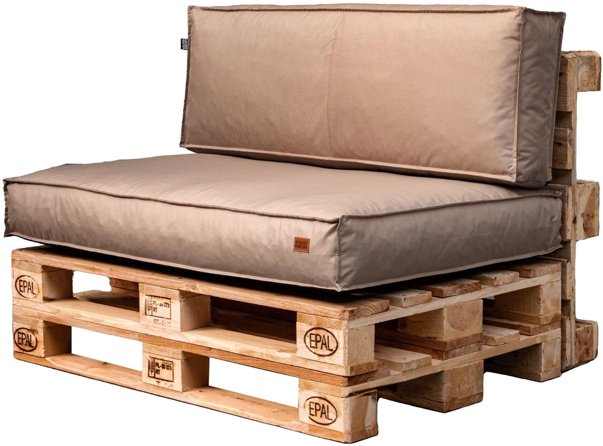 Famanu – Tuinkussen set voor palletmeubelen, cappuccino, duurzame stof, gevuld met schuimgranulaat, 120x80x10 cm en 2x 60x40x15 cm