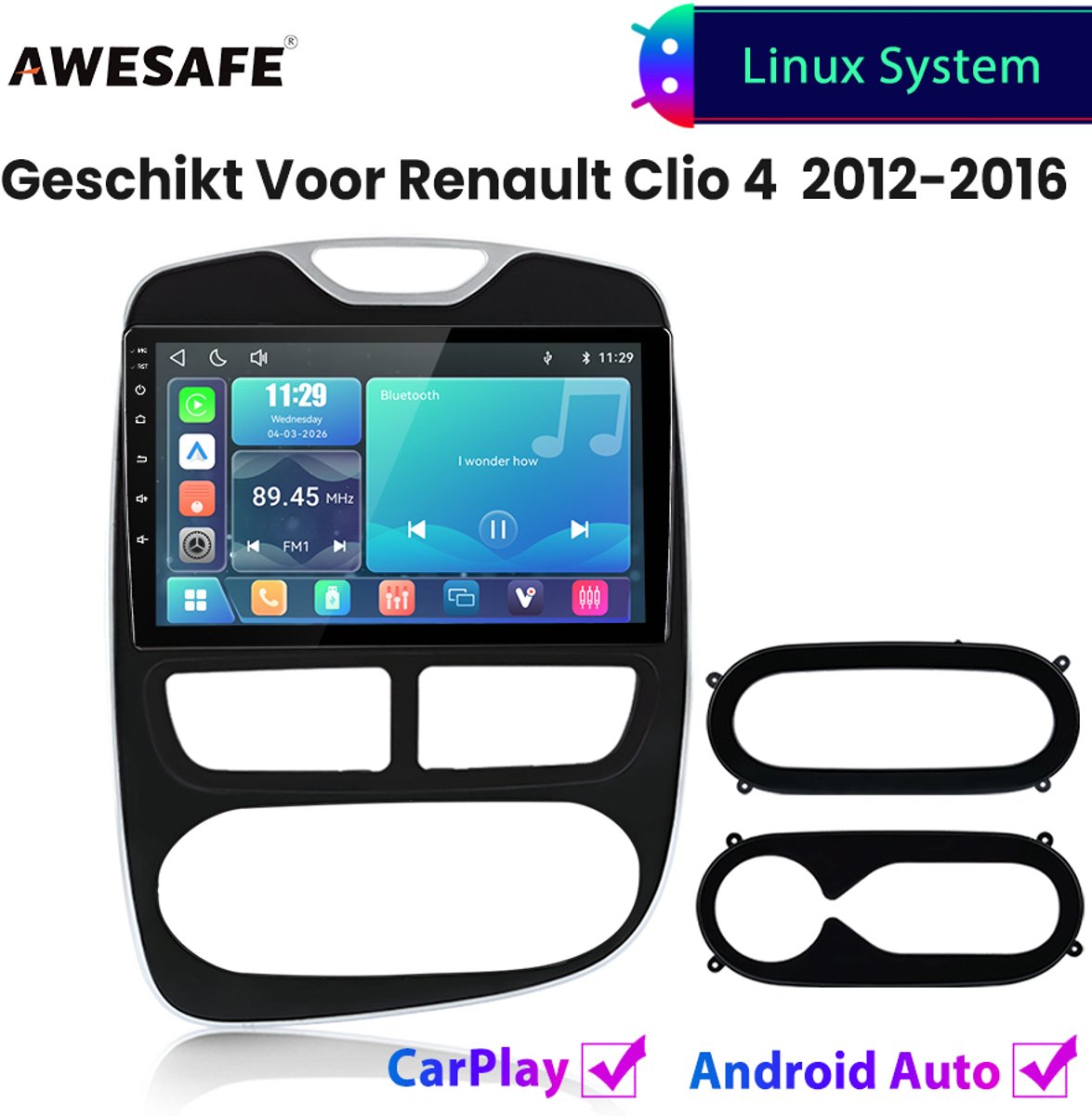Awesafe Autoradio - Geschikt Voor Renault Clio 4 2012 t/m 2016 - Draadloos Carplay Android Auto - Linux systeem - 10 Inch Touchscreen - Bluetooth Wifi - 2012 2013 2014 2015 2016