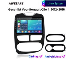 Awesafe Autoradio - Geschikt Voor Renault Clio 4 2012 t/m 2016 - Draadloos Carplay Android Auto - Linux systeem - 10 Inch Touchscreen - Bluetooth Wifi - 2012 2013 2014 2015 2016