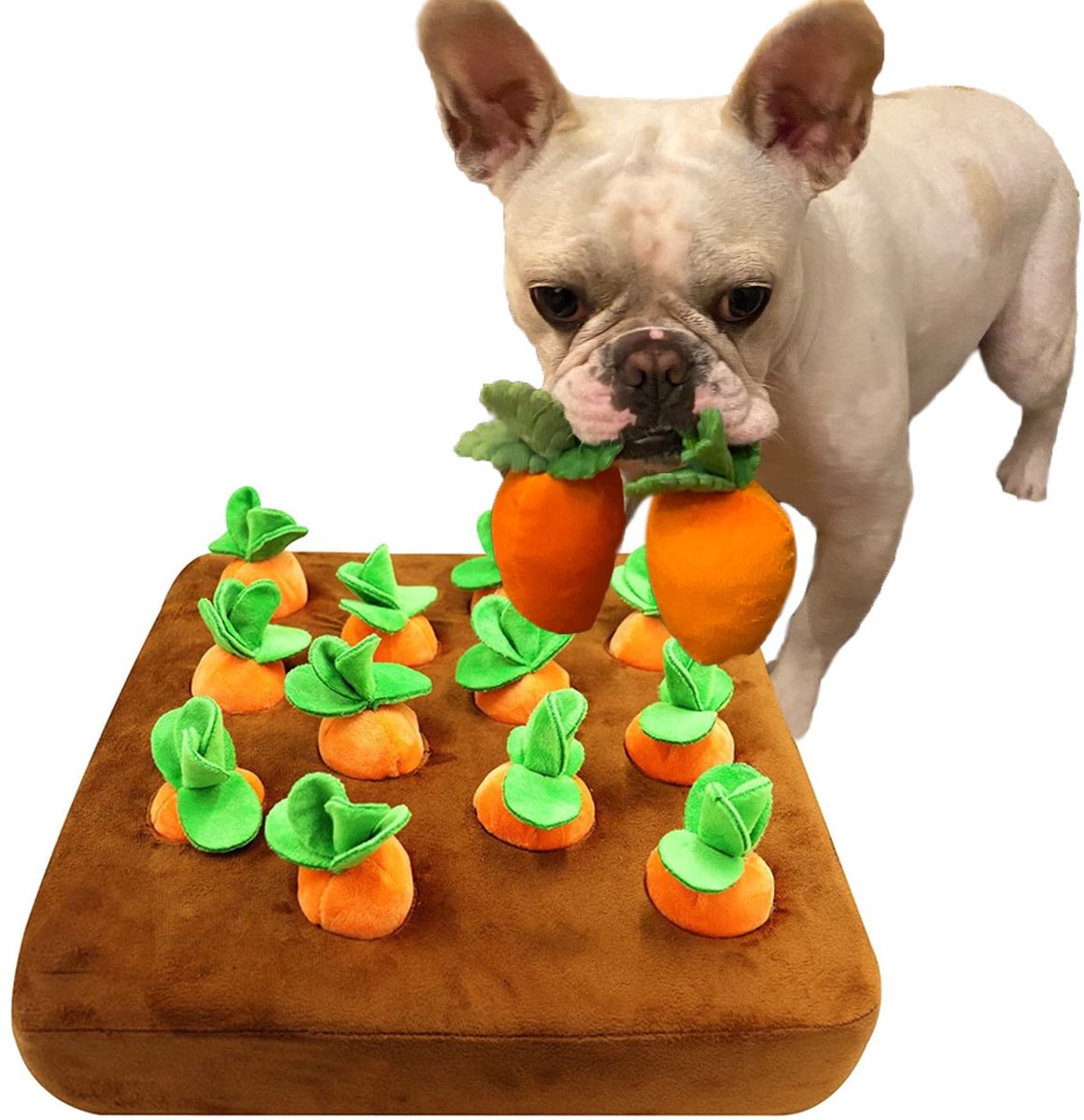 Famanu – Intelligent speelgoed voor honden, interactief pluche wortel, snuffelmat, hondenspeelgoed, intelligent snuffeltapijt, groenten, pluche dier voor honden