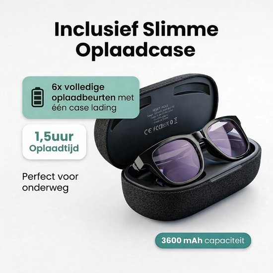 Camera Bril met Oplaadhoes – Sony 8MP 4K HD – 3600mAh Lange Batterijduur – Slimme Bril met Verborgen Camera – Smart Glasses met NL-app, Vertaalfunctie & Muziek – Spy Camera – AI bril — afbeelding 3