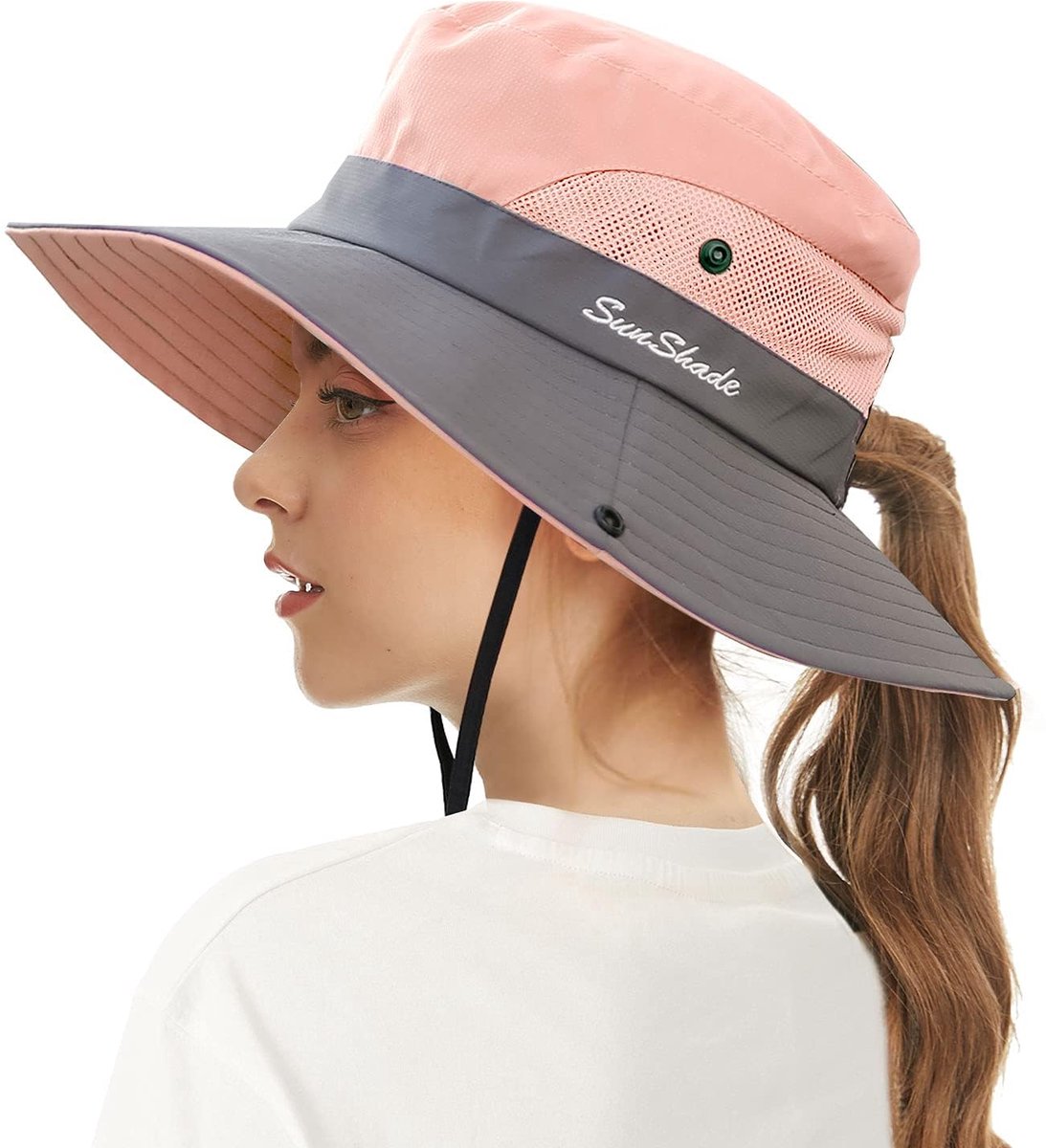 Zonnehoed kind - Bucket Hat - UV Bescherming - Zonnepet met Brede Rand en Paardenstaart Opening - Perfect voor Paardenstaarten, Sneldrogend - Ademend Strand en Outdoor Hoed