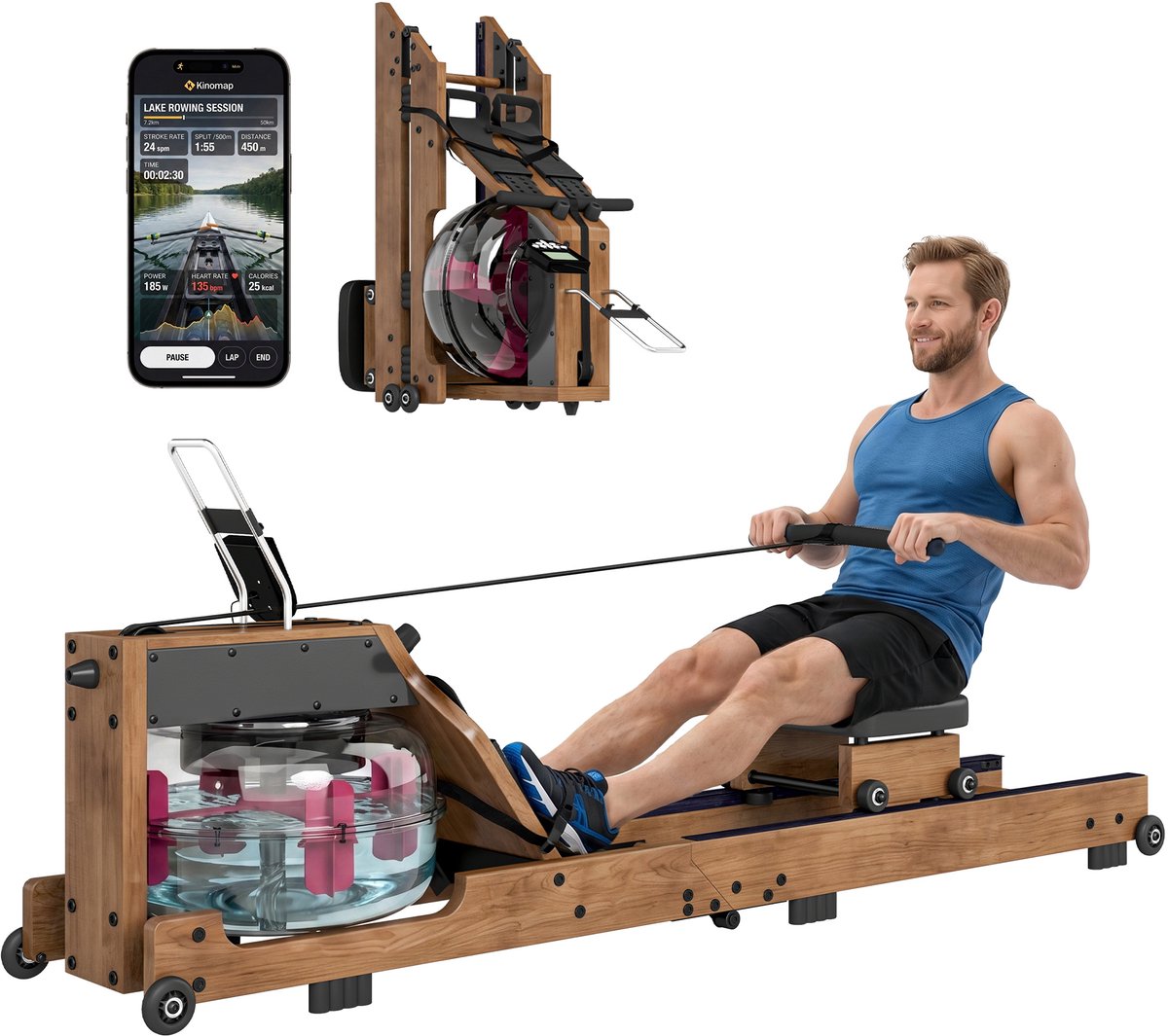 SPORTNOW Roeimachine - Rubberhout - 182 x 42 x 67 cm - Eikenhout