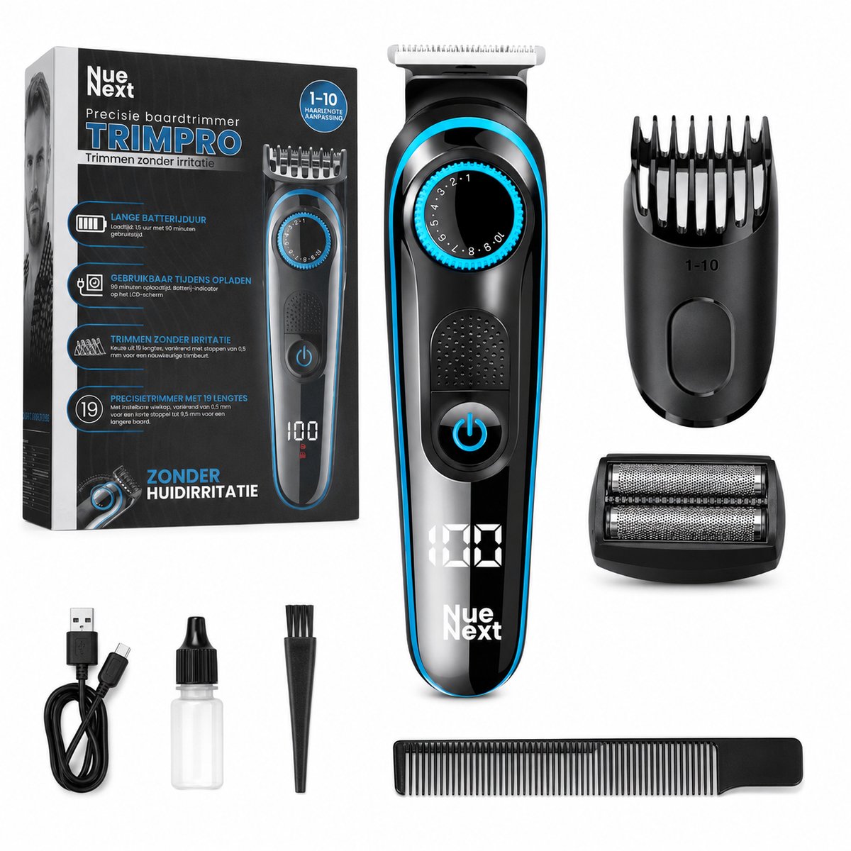 Bol.com NueNext Baardtrimmer Voor Mannen - Met Precisiedraaiknop 20 lengte-instellingen - Body Trimmer Baard en Lichaam Heren - ... aanbieding
