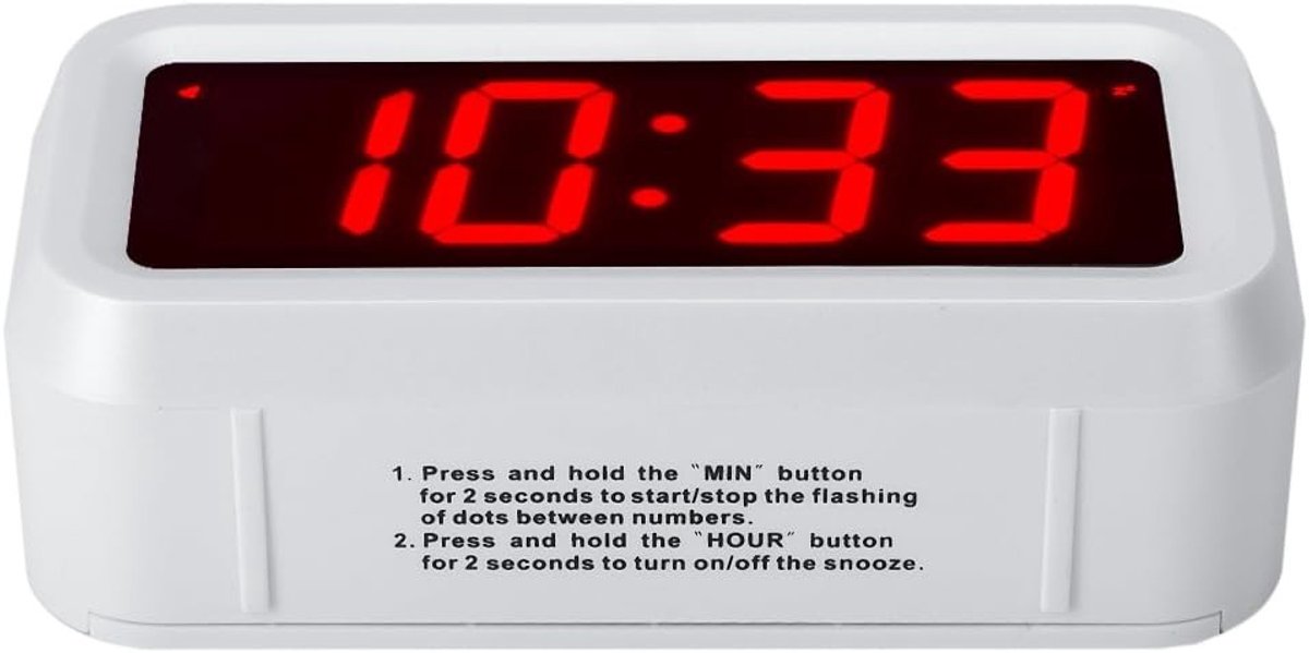 Digitale Wekker - Wit - 1,2 Inch Display - Werkt op Batterijen - Voor Slaapkamer