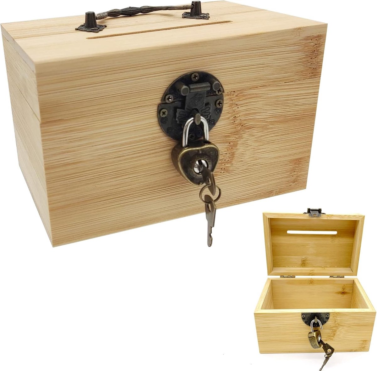 Houten Schatkist Koffer - Natuurlijk Hout - Opbergdoos met Slot - Voor Juwelen en Creatieve Projecten