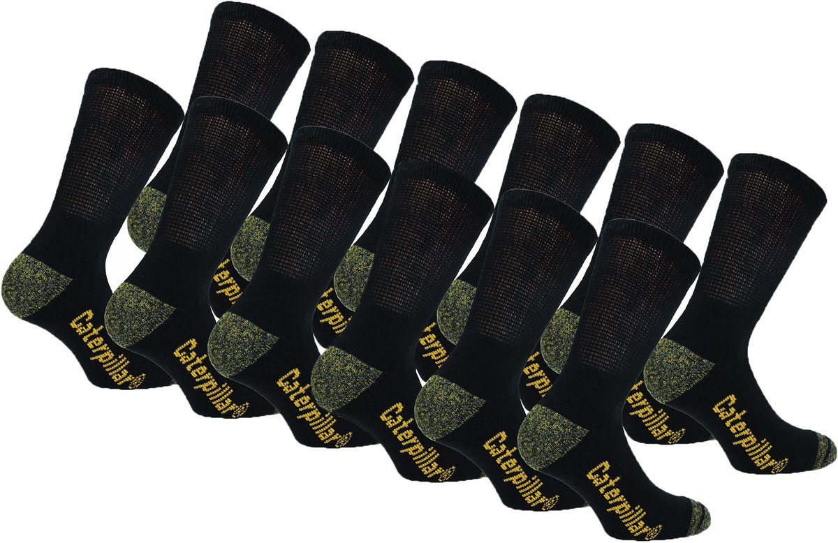 Caterpillar 12 Paar Diabetes Sokken, Verbeterde Bloedsomloop, Vochtregulerend, Versterkte Hiel Teen, Katoen, Handgemaakt (Zwart, 43-46)