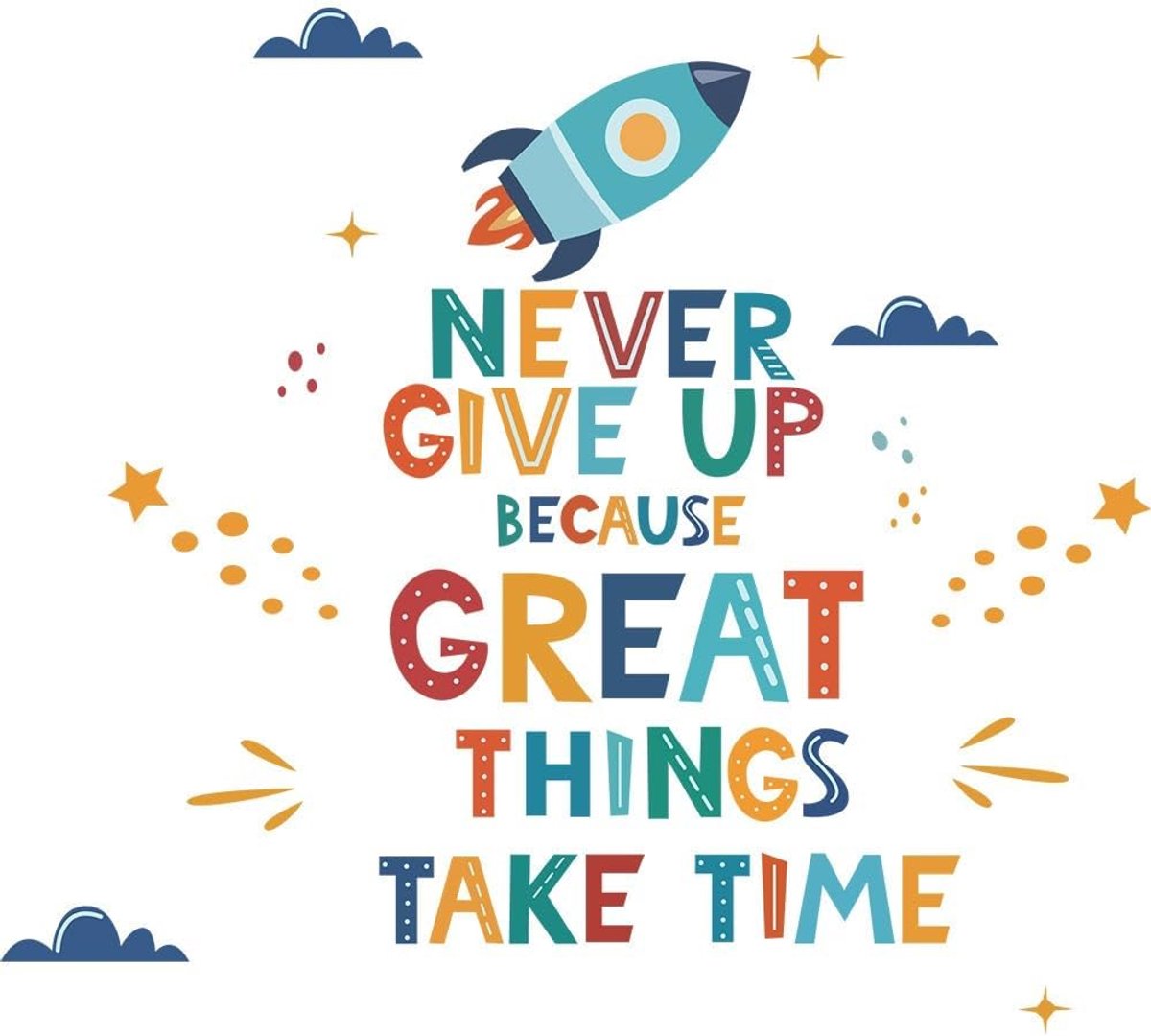 Muursticker kinderkamer raket met motiverende spreuk "Never Give Up"