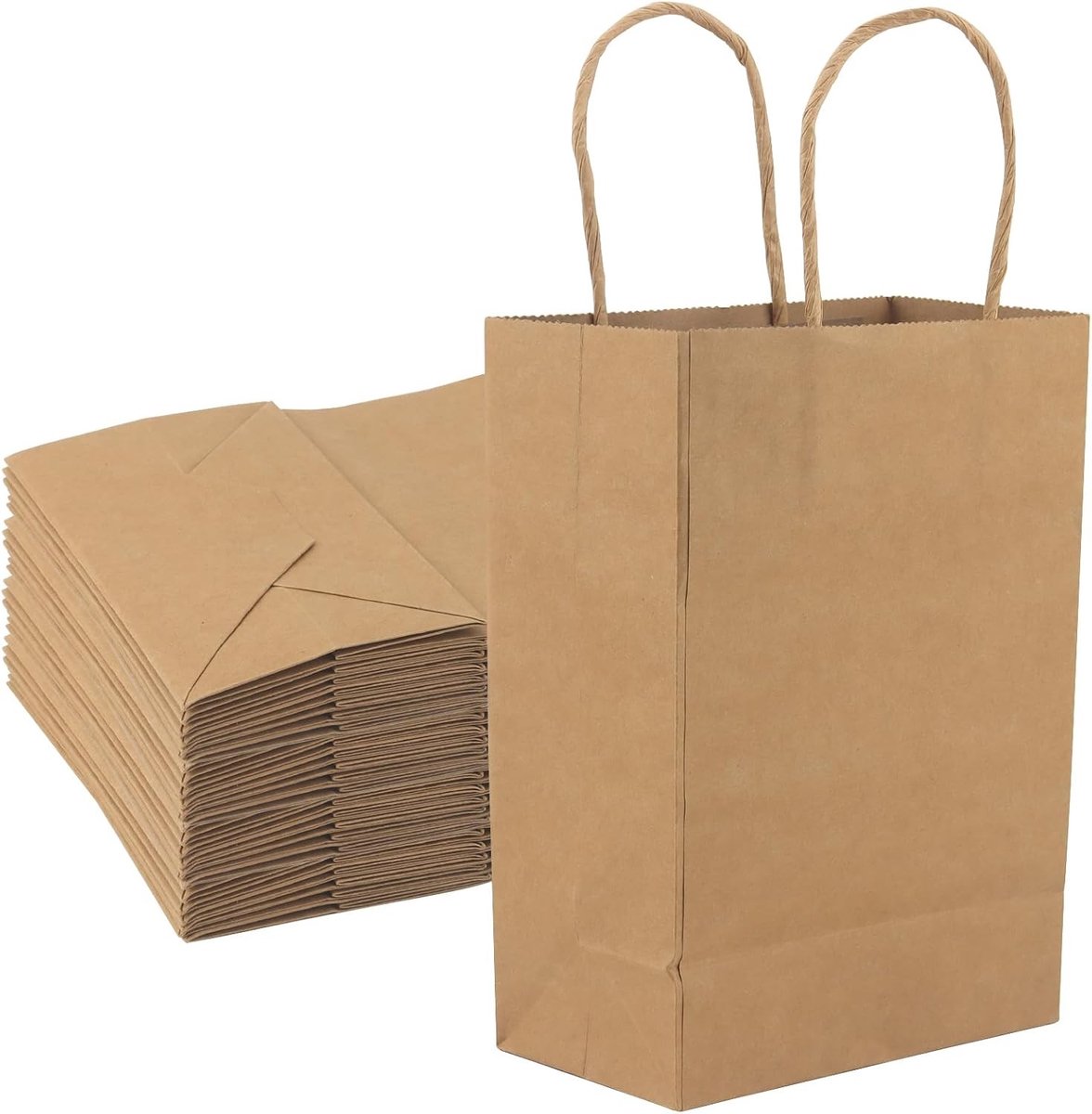 40 Stuks Kraftpapieren Zakken 15 x 8 x 21 cm met Gedraaide Handgrepen voor Geschenken, Bruiloft en Feestjes