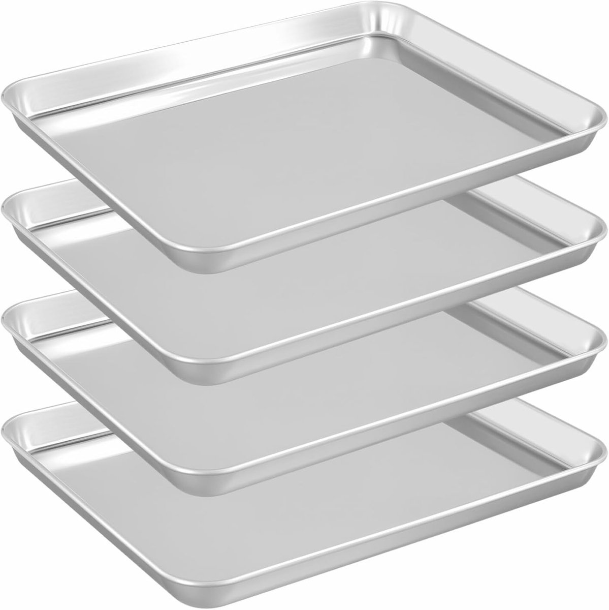 Set van 4 Roestvrijstalen Bakplaten, 31.5 x 24.5 x 2.5 cm, Ideaal voor Oven en Koken, Duurzaam en Gemakkelijk Schoon te Maken