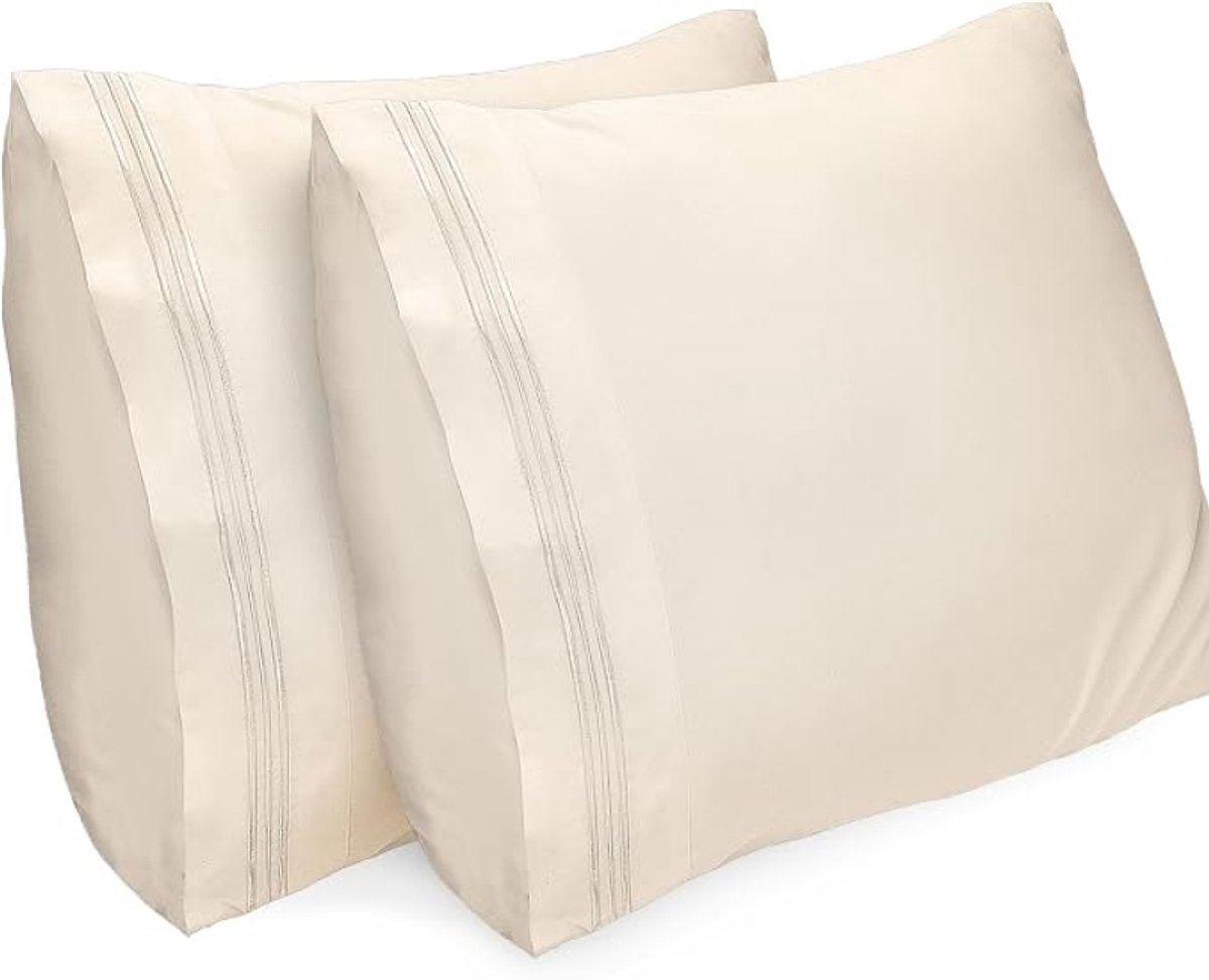 Kussenslopen 50 x 50 cm, Set van 2, Geborsteld Microvezel, Geborduurd, Zachte en Ademende Kussenslopen, Machinewasbaar, Kreukvrij, Beige