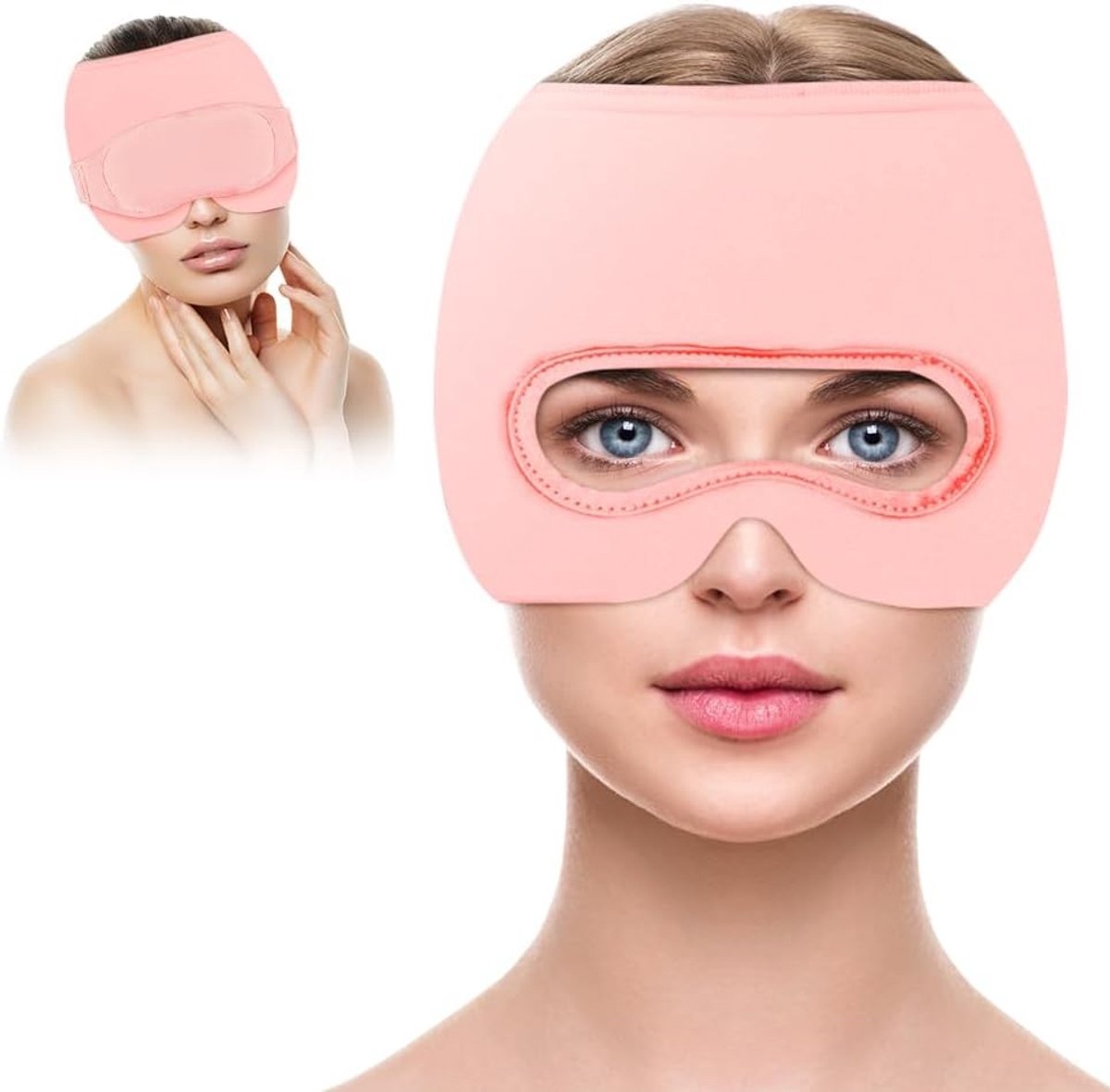 Koelmasker Hoed voor Hoofdpijn en Migraine Verlichting - Koelende Gel Pads voor Opgezwollen Ogen en Ontspanning (Roze)