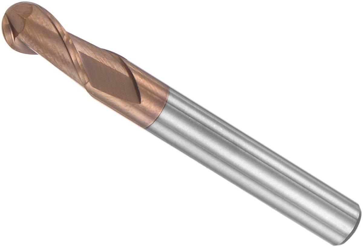 Eindstuk 3 mm met radius van 6 mm, 50 mm lange schacht, AlTiN gecoat, tungsten carbide, 2 freestips voor hard staal