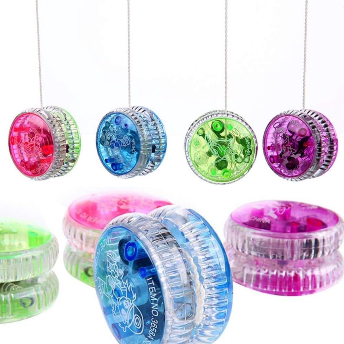 Lichtgevende jojo - Knipperende LED-jojo - Educatief plastic speelgoed voor kinderen - Set van 4 (roze + paars + groen + lichtblauw)